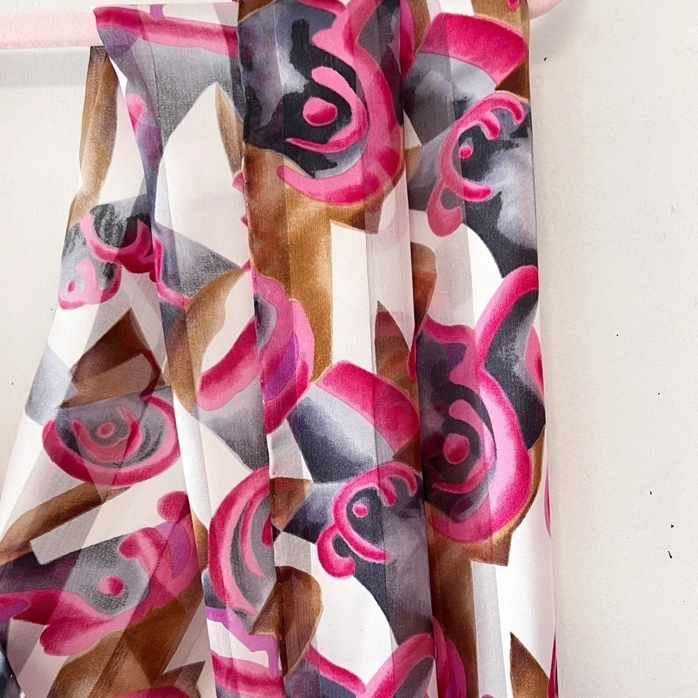 Vintage Silk Abstract Print Oblong Scarf